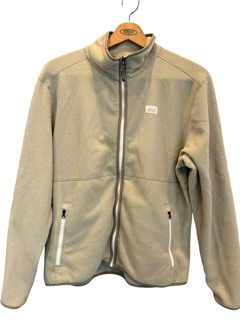 REI Co-op Trailmade Fleece Jacket Women XL Beige Zip Pockets Hiking Outdoor